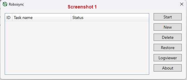 Robosync initial Ansicht